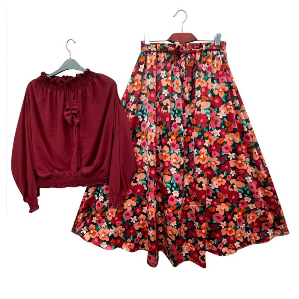 Latest Collection Readymade two-piece Women Fashion Formal Floral Tops & Skirt